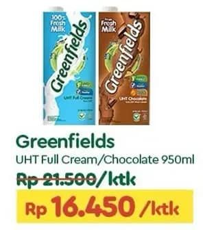 Promo Harga Greenfields UHT Full Cream, Chocolate 950 ml - TIP TOP