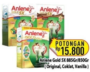 Promo Harga Anlene Gold Plus 5x Hi-Calcium Original, Coklat, Vanila 885 gr - Hypermart