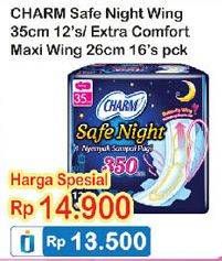 Promo Harga CHARM Safe Night 35cm 12s / Extra Maxi 26cm 16s  - Indomaret