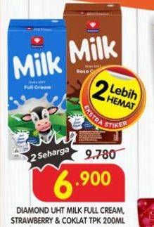 Promo Harga Diamond Milk UHT Full Cream, Strawberry, Chocolate 200 ml - Superindo