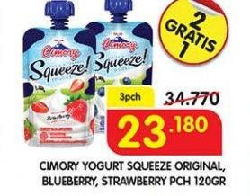 Promo Harga CIMORY Squeeze Yogurt Original, Blueberry, Strawberry per 3 pouch 120 gr - Superindo