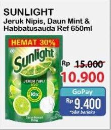 Promo Harga Sunlight Pencuci Piring Anti Bau With Daun Mint, Higienis Plus With Habbatussauda, Jeruk Nipis 100 650 ml - Alfamart