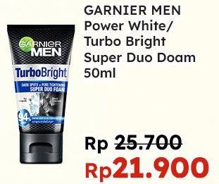 Promo Harga GARNIER MEN Power White Facial Foam Super Duo Dark Spots + Pore Tightening 50 ml - Indomaret