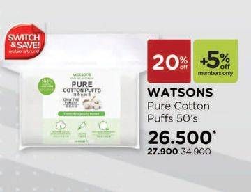 Promo Harga WATSONS Pure Cotton Puff 50 pcs - Watsons