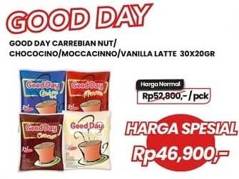 Promo Harga Good Day Instant Coffee 3 in 1 Carrebian Nut, Chococinno, Mocacinno, Vanilla Latte per 30 sachet 20 gr - Carrefour