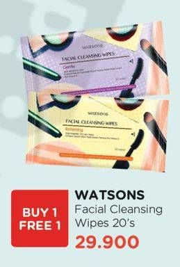 Promo Harga WATSONS Facial Cleansing Wipes 3 in 1 Micellar Water 20 pcs - Watsons