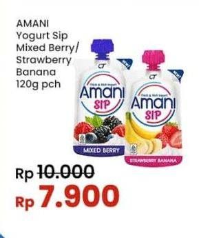 Promo Harga Amani Yoghurt Sip Mixed Berry, Strawberry Banana 120 gr - Indomaret