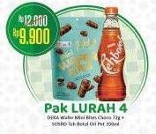 Promo Harga Deka Wafer Roll Bites Mini + Sosro Teh Botol (Pak Lurah 4)  - Alfamart