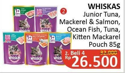 Promo Harga WHISKAS Makanan Kucing Junior Tuna, Mackerel Salmon, Ocean Fish, Tuna, Kitten Mackerel per 4 pouch 85 gr - Alfamidi