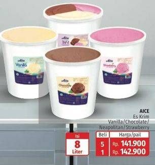 Promo Harga Aice Ice Cream Bucket Vanilla, Chocolate, 3 In 1, Strawberry 8000 ml - Lotte Grosir