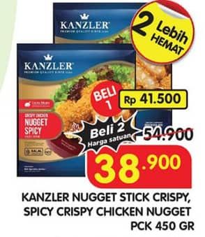 Promo Harga Kanzler Chicken Nugget Stick Crispy, Crispy Spicy 450 gr - Superindo