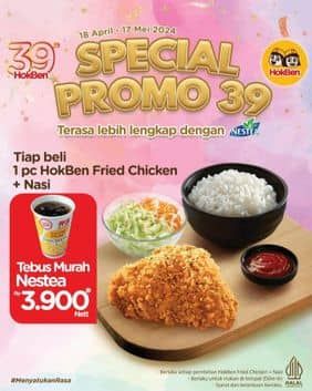 Promo HokBen Tiap beli 1pc HokBen Fried Chicken + Nasi, tebus murah Nestea Rp3.900