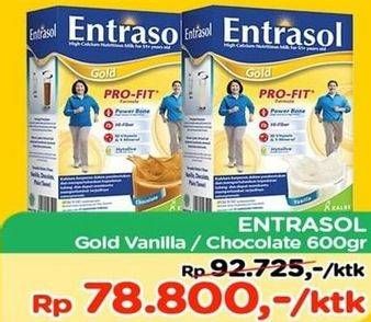 Promo Harga ENTRASOL Gold Susu Bubuk Chocolate, Vanilla 600 gr - TIP TOP