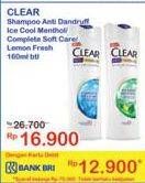 Promo Harga CLEAR Shampoo Ice Cool Mint, Lemon Fresh, Complete Soft Care 160 ml - Indomaret