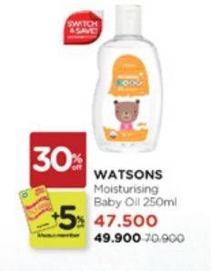 Promo Harga Watsons Moisturising Baby Oil 250 ml - Watsons