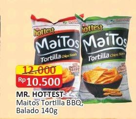 Promo Harga MR HOTTEST Maitos Tortilla Chips BBQ Fiesta, Sambal Balado, Jagung BBQ 140 gr - Alfamart