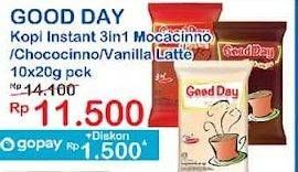 Promo Harga Good Day Instant Coffee 3 in 1 Mocacinno, Chococinno, Vanilla Latte per 10 sachet 20 gr - Indomaret