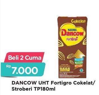 Promo Harga DANCOW Fortigro UHT Cokelat, Stroberi per 2 pcs 180 ml - Alfamart