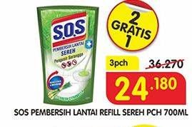 Promo Harga SOS Pembersih Lantai Sereh per 3 pouch 700 ml - Superindo