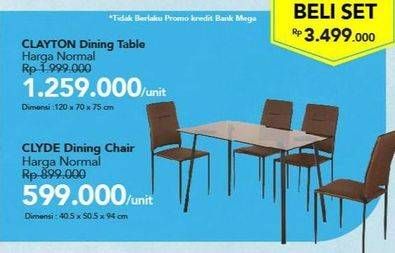 Promo Harga SET CLAYTON Dining Table & CLYDE Dining Chair  - Carrefour