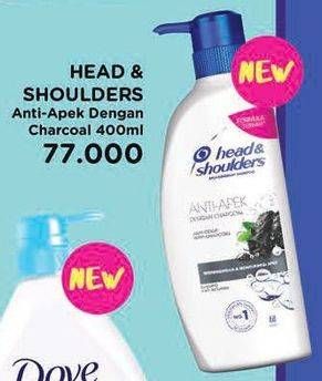 Promo Harga HEAD & SHOULDERS Shampoo Anti-Apek Dengan Charcoal 400 ml - Watsons