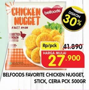 Promo Harga Belfoods Nugget Chicken Nugget Stick, Chicken Nugget, Chicken Nugget Ceria 500 gr - Superindo