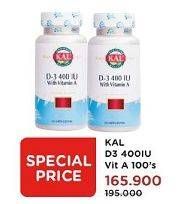 Promo Harga KAL D-3 400 IU | Multivitamin With Vitamin A 100 pcs - Watsons