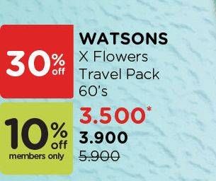 Promo Harga WATSONS X-Flower Travel Pack Tissue 60 pcs - Watsons