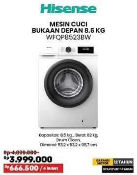 Promo Harga Hisense WFQP8523BW | Mesin Cuci Bukaan Depan | 8,5 Kg  - COURTS