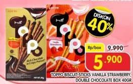 Promo Harga Lotte Choco Stick Toppo Vanila Strawberry, Chocolate Double 40 gr - Superindo