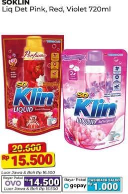 Promo Harga So Klin Liquid Detergent + Softergent Pink, + Anti Bacterial Red Perfume Collection, + Anti Bacterial Violet Blossom 750 ml - Alfamart