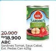 Promo Harga ABC Sardines Saus Tomat, Saus Cabai, Saus Ekstra Pedas 425 gr - Alfamart