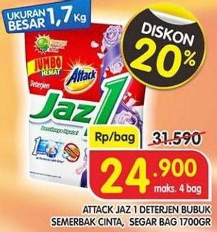 Promo Harga ATTACK Jaz1 Detergent Powder Semerbak Cinta 1700 gr - Superindo