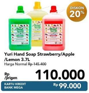 Promo Harga YURI Hand Soap Strawberry, Apple, Lemon 3700 ml - Carrefour