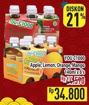 Promo Harga You C1000 Health Drink Vitamin Apple, Lemon, Orange, Mango 140 ml - Hypermart