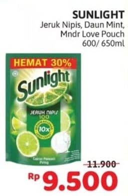 Promo Harga Sunlight Pencuci Piring Jeruk Nipis 100, Anti Bau With Daun Mint, Mandarin Orange 600 ml - Alfamidi