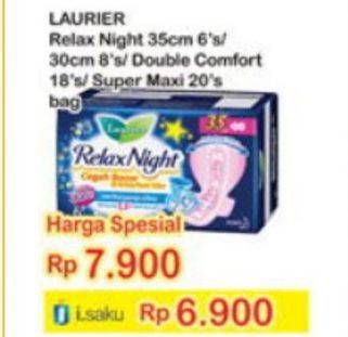 Promo Harga Laurier Relax Night 35cm, 30cm 6 pcs - Indomaret