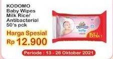 Promo Harga KODOMO Baby Wipes Rice Milk Pink, Anti Bacterial 50 pcs - Indomaret