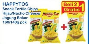 Promo Harga HAPPY TOS Tortilla Chips Hijau, Nacho Cheese, Jagung Bakar 160 gr - Indomaret