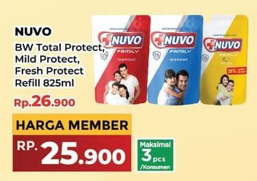 Promo Harga Nuvo Body Wash Fresh Protect, Mild Protect, Total Protect 825 ml - Yogya
