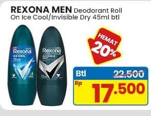 Promo Harga Rexona Men Deo Roll On Ice Cool, Invisible Dry 45 ml - Indomaret
