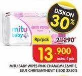 Promo Harga MITU Baby Wipes Pink, Blue per 2 pouch 50 pcs - Superindo