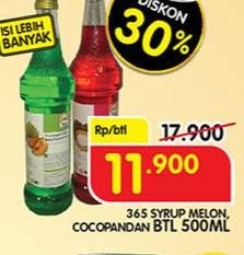 Promo Harga 365 Syrup Cocopandan, Melon 600 ml - Superindo