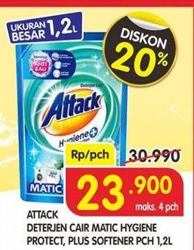 Promo Harga ATTACK Detergent Liquid Hygiene + Protect, Plus Softener 1200 ml - Superindo