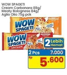 Promo Harga WOW Spageti Aglio Olio, Cream Carbonara, Meaty Bolognese 75 gr - Indomaret