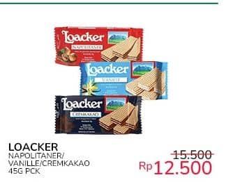 Promo Harga Loacker Wafer Vanilla, Napolitaner, Cream Cacao 45 gr - Indomaret