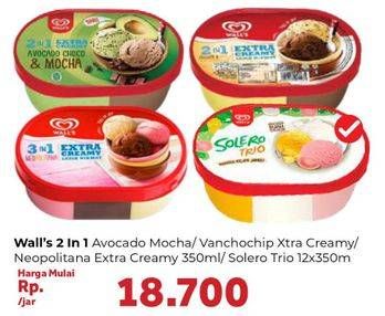 Promo Harga WALLS Ice Cream Solero Trio, Avocado Choco Mocha, Chocolate Vanilla With Chocolate Chip, Neopolitana 350 ml - Carrefour