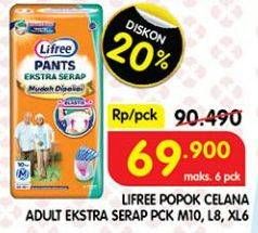 Promo Harga Lifree Popok Celana Ekstra Serap XL6, M10, L8 6 pcs - Superindo