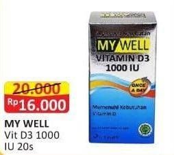 Promo Harga MY WELL Vitamin D3 1000 IU 20 pcs - Alfamart