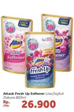 Promo Harga ATTACK Fresh Up Softener Dazzling Lilac, Joyfull Paradise, Sakura Blossom 800 ml - Carrefour